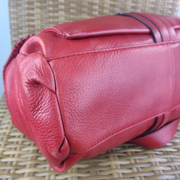 Oryany Red Pebbled Leather Shoulder Bag Satchel Purse Handbag Stud Accent - Picture 9 of 16